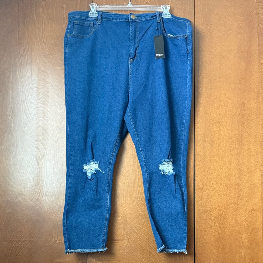 Nasty Gal NWT Ripped Fray Hem Skinny Plus Sz 20 Blue Jeans Stretchy Boho